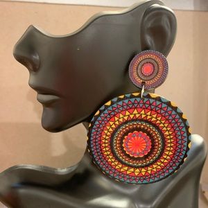 Custom Wood Handpainted Bohemian Print Ear…